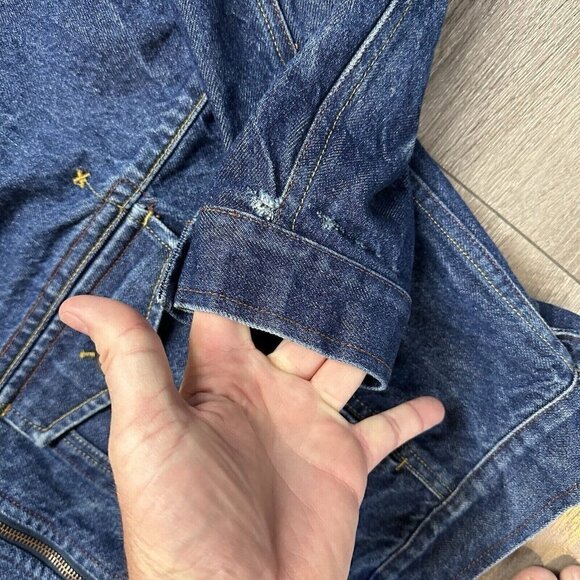 BadBoy Blue Denim Jacket Vintage Hip Hop BB Zip Up Missing Pull Size 2XL - Picture 5 of 9